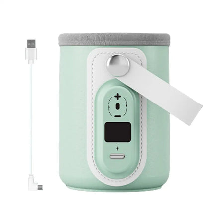 Wireless USB Baby Bottle Warmer Cover – 18W Fast Heating, 6-Temperature Settings, Portable PU Leather Design
