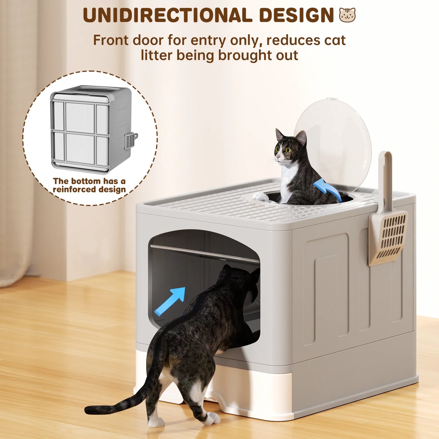 Foldable Enclosed Cat Litter Box with Top Entry and Pull-Out Drawer – Portable, Anti-Tracking, Large Space
