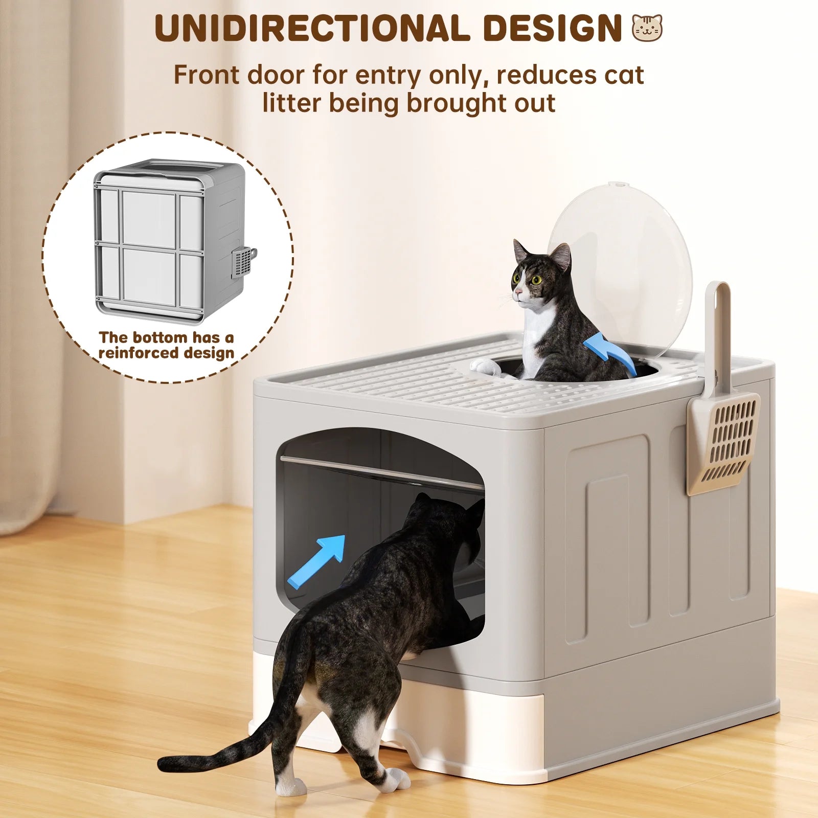 Foldable Enclosed Cat Litter Box with Top Entry and Pull-Out Drawer – Portable, Anti-Tracking, Large Space