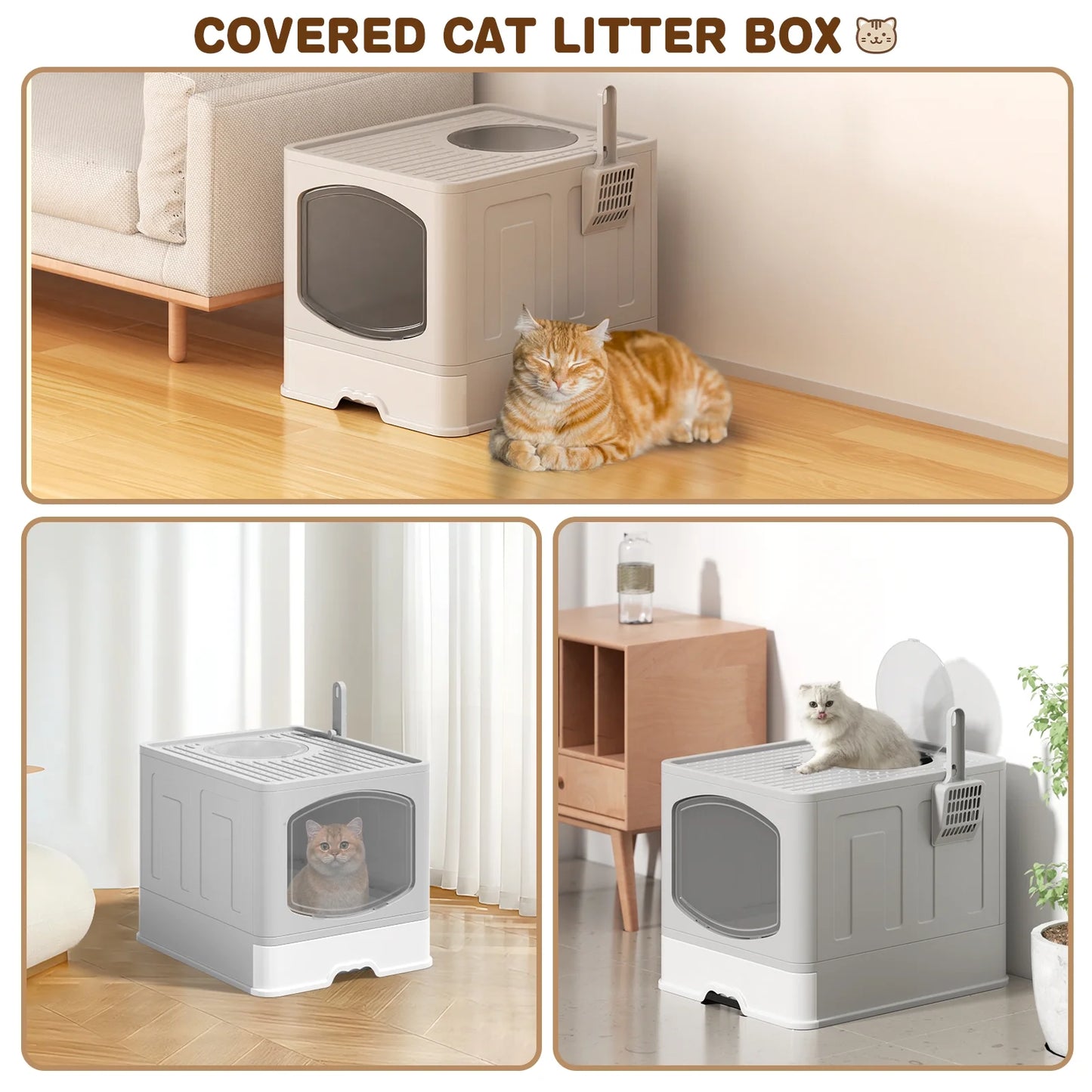 Foldable Enclosed Cat Litter Box with Top Entry and Pull-Out Drawer – Portable, Anti-Tracking, Large Space
