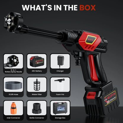 1000PSI Cordless Pressure Washer – 2.4GPM Portable Power Cleaner with 6-in-1 Nozzle and 32.8Ft Hose for Cars, Patios, and Outdoor Cleaning