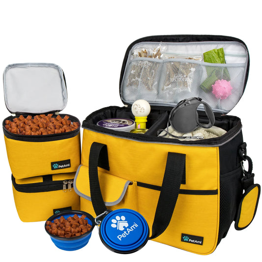 Premium Pet Travel Bag with Food Containers and Bowls – Airline Approved Dog Travel Organizer