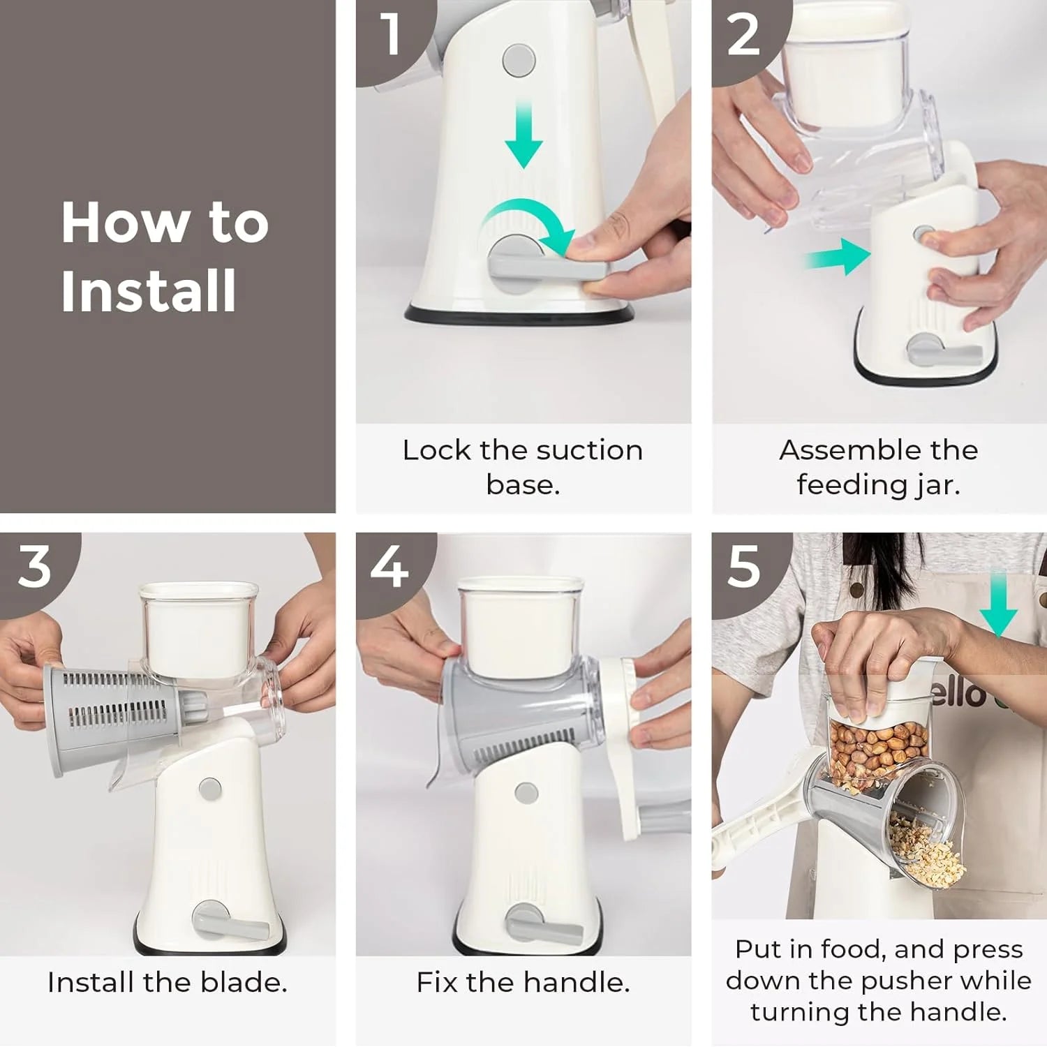 5-in-1 Drum Cheese Shredder for Veggies & Nuts