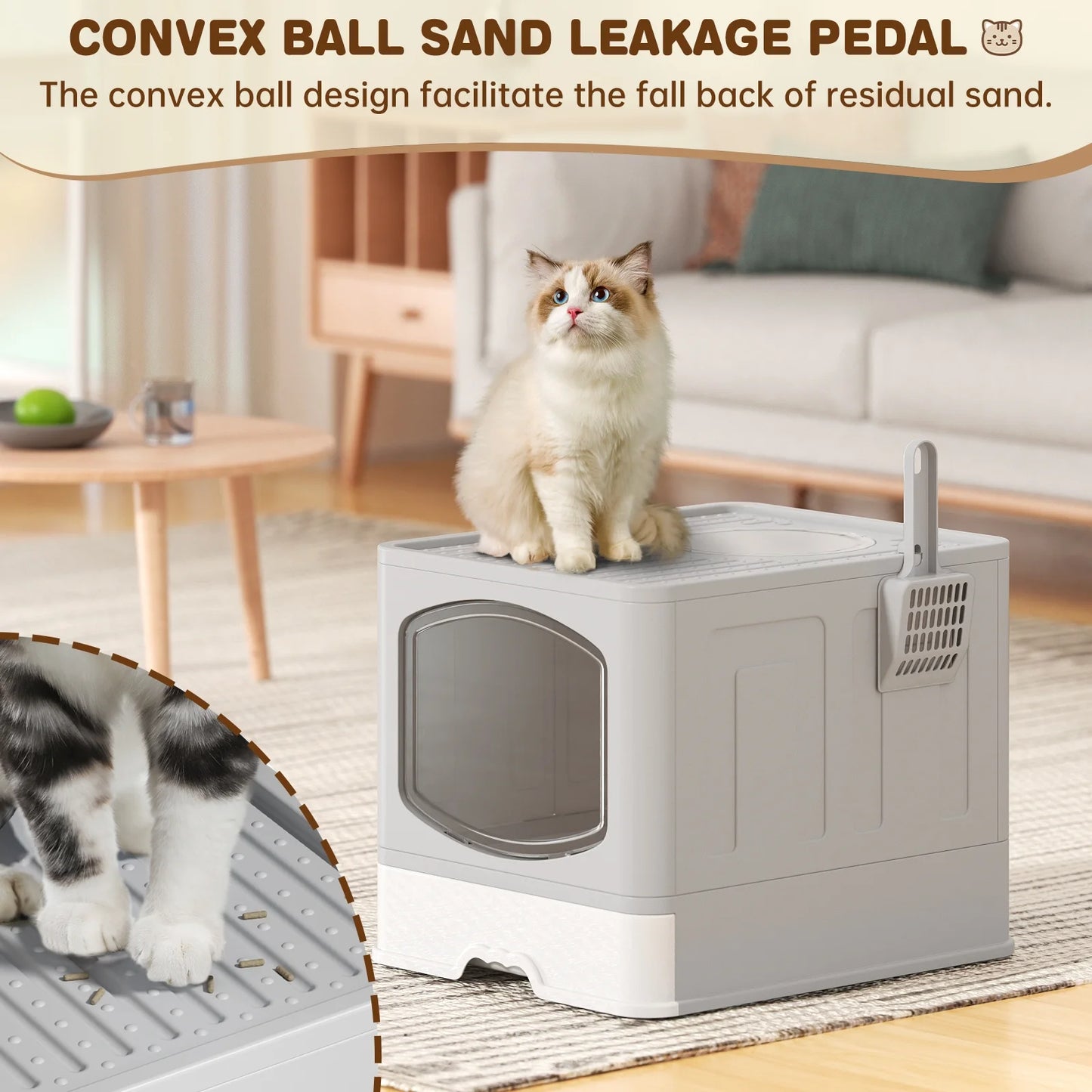 Foldable Enclosed Cat Litter Box with Top Entry and Pull-Out Drawer – Portable, Anti-Tracking, Large Space