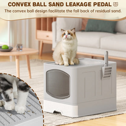 Foldable Enclosed Cat Litter Box with Top Entry and Pull-Out Drawer – Portable, Anti-Tracking, Large Space