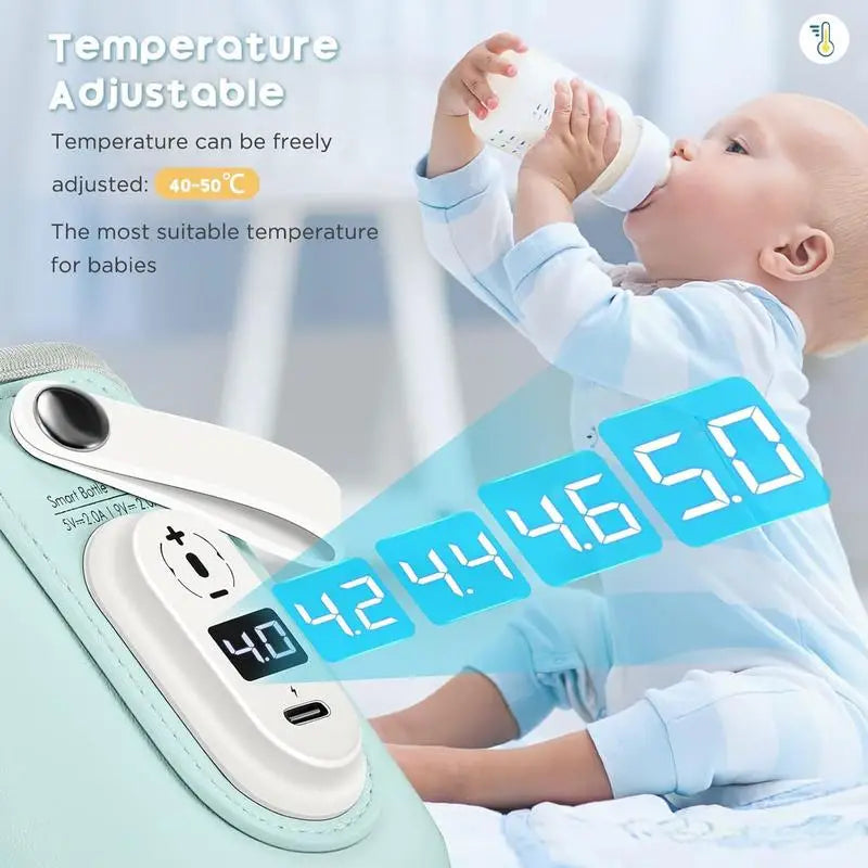 Wireless USB Baby Bottle Warmer Cover – 18W Fast Heating, 6-Temperature Settings, Portable PU Leather Design