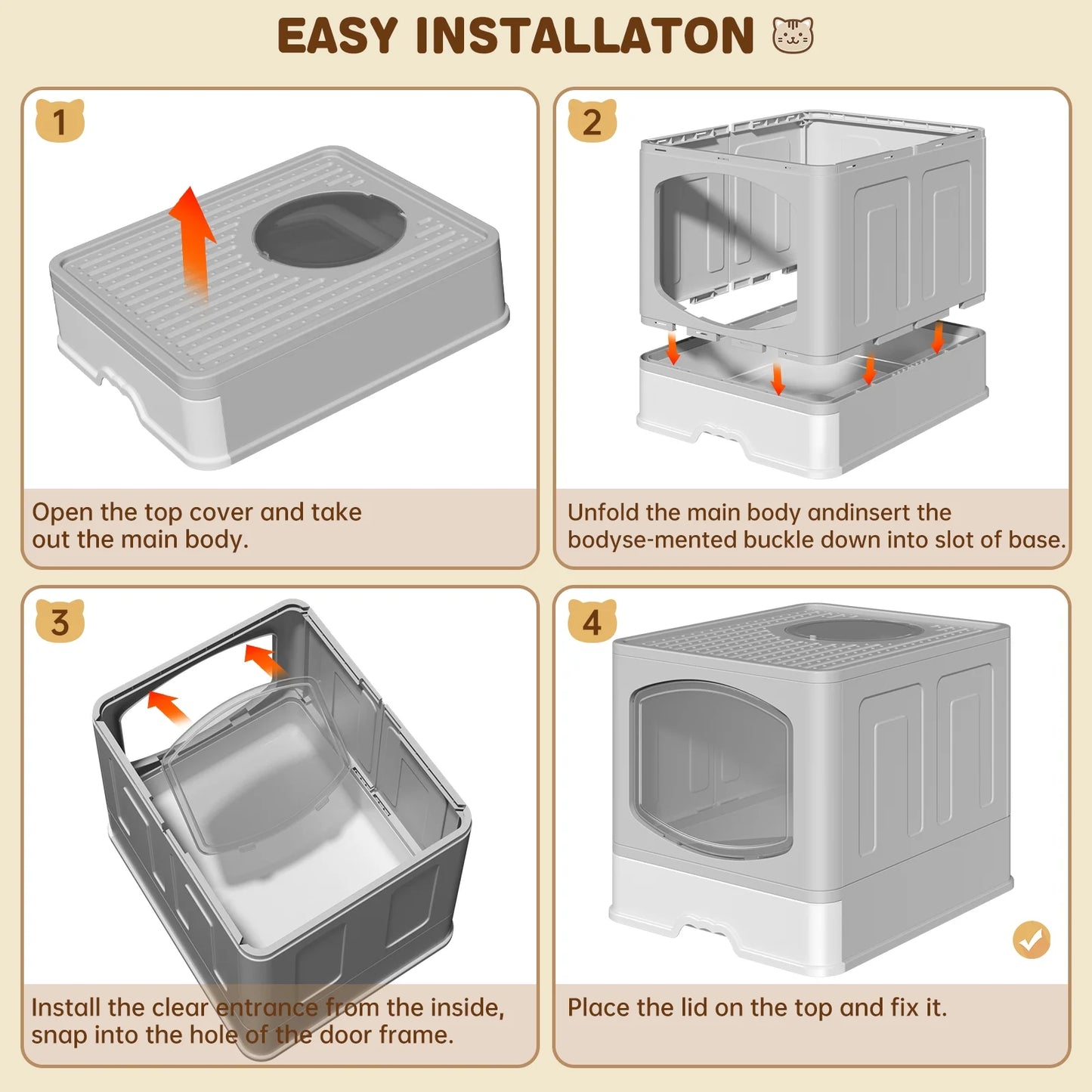 Foldable Enclosed Cat Litter Box with Top Entry and Pull-Out Drawer – Portable, Anti-Tracking, Large Space