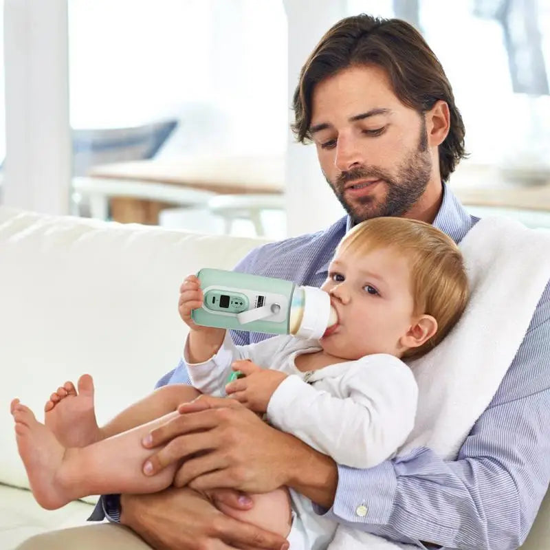 Wireless USB Baby Bottle Warmer Cover – 18W Fast Heating, 6-Temperature Settings, Portable PU Leather Design