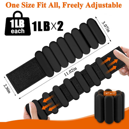 Adjustable Silicone Ankle Weights Set – 2 lb (1 lb Each) for Strength Training, Toning, and Walking Workouts